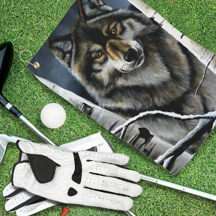Mystischer Winter Alpha Wolf Birkenwald Wildnis Golfhandtuch