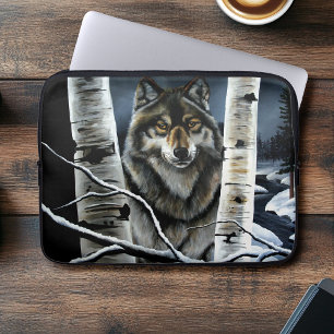 Mystischer Winter Alpha Wolf Birkenwald Wildnis Laptopschutzhülle
