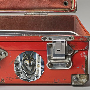 Mystischer Winter Alpha Wolf Birkenwald Wildnis Runder Aufkleber