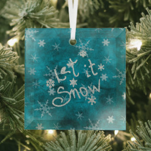 Mystischer Winterblauer Silber-Schneeflocken Lass Ornament Aus Glas