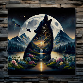 Mystischer Wolf Howling auf dem Moon Surreal Perso Poster