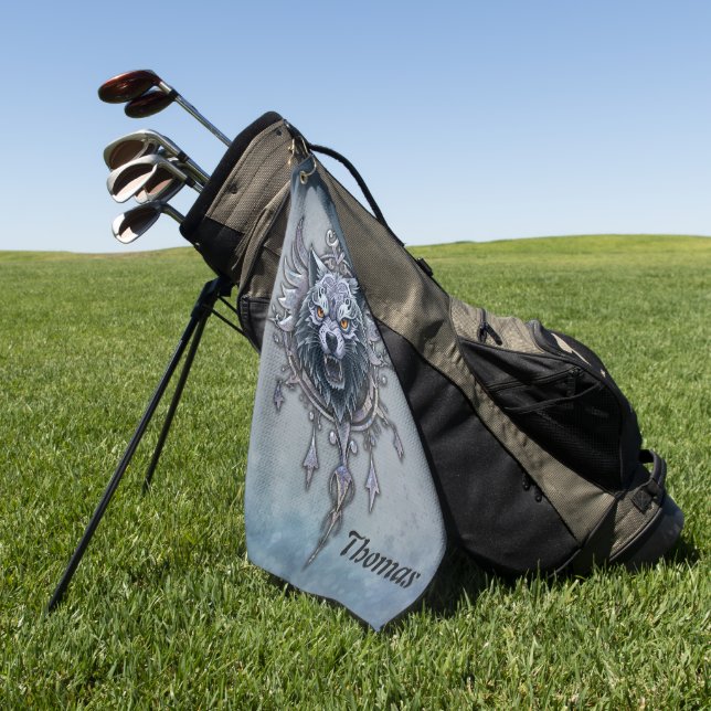 Mystischer Wolf Kopf. Golfhandtuch (Gras)