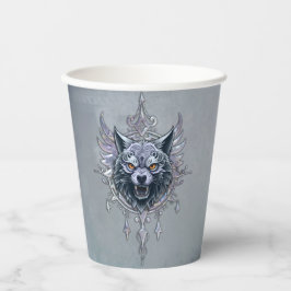 Mystischer Wolf Kopf. Pappbecher
