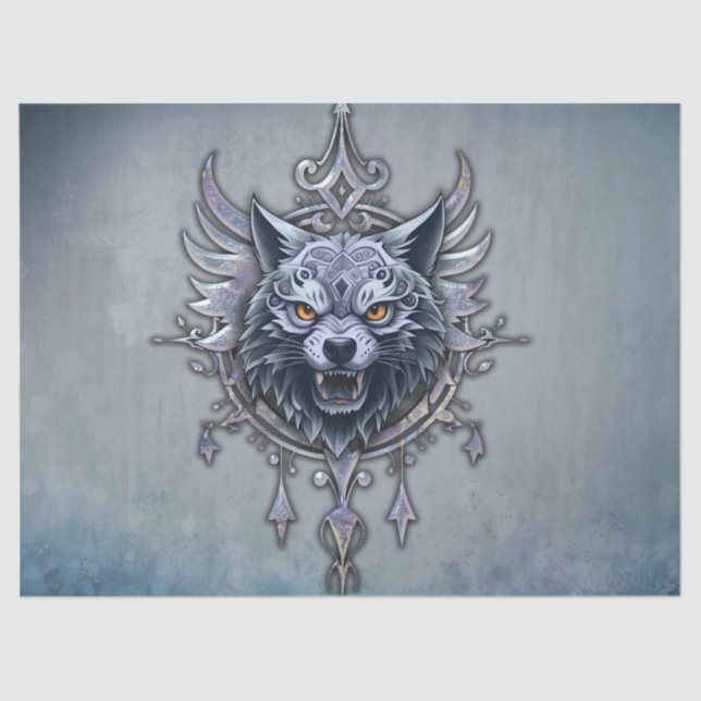 Mystischer Wolf Kopf. Seidenpapier (Vorderseite)