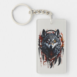 Mystischer Wolf mit Traumfänger Schlüsselanhänger