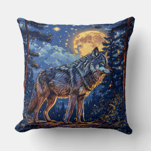 Mystischer Wolf unter dem Mond 🌕🐺 Verzauberte Fo Kissen