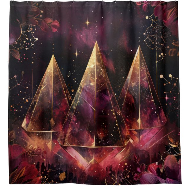 Mystisches Amethyst-Hexen-Celestial-Muster Duschvorhang (Vorderseite)