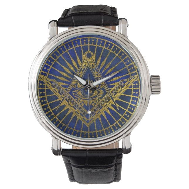Mystisches Auge im Masonischen Kompass auf Lapis Armbanduhr (Vorderseite)
