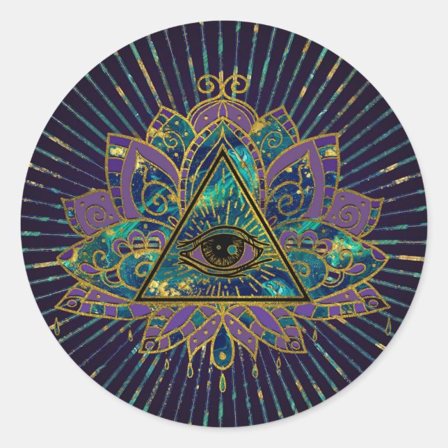Mystisches Auge in der Lotus-Blume Runder Aufkleber (Vorderseite)