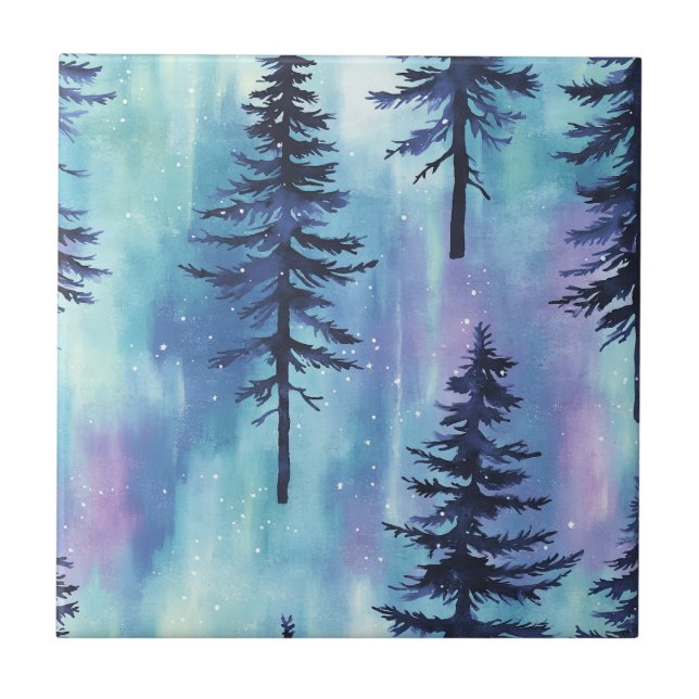 Mystisches Aurora-Waldland-Muster Fliese (Vorderseite)