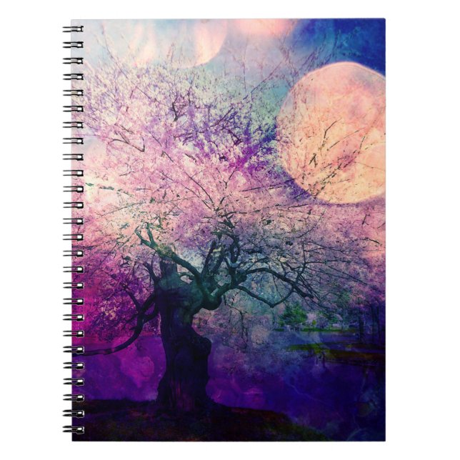 Mystisches Baum-und Nachtmond-Notizbuch Notizblock (Vorderseite)