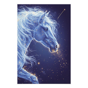 Mystisches blaues Einhorn im sternenklaren Nachthi Fotodruck