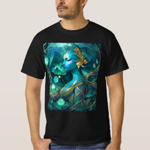 Mystisches Blaues Göttinnen-Fantasy-Kunst-T-Shirt T-Shirt