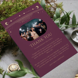 Mystisches Chic Pum Gold Star Moon Foto Hochzeit Dankeskarte