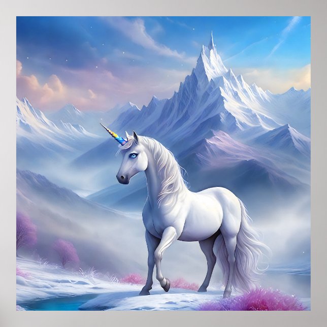 Mystisches Einhorn in einem magischen Fantasiereic Poster (Vorne)