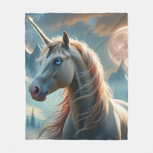 Mystisches Einhorn in verzauberten Bergen Fleecedecke (Vorderseite)