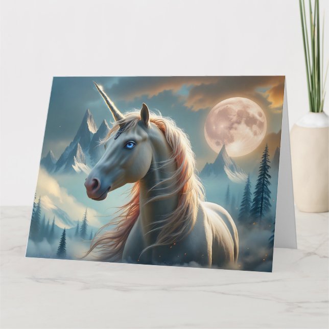 Mystisches Einhorn in verzauberten Bergen Karte (Vorderseite)