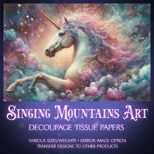 Mystisches Einhorn in Wolken Fantasy Art Decoupage Seidenpapier