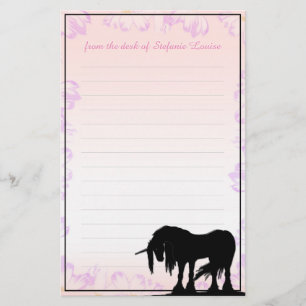 Mystisches Einhorn mit Linien (rosa mit violetten Briefpapier