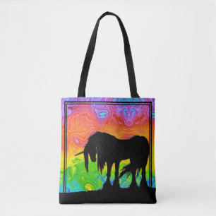 Mystisches Einhorn (orange/grün/gelb abstrakt) Tasche