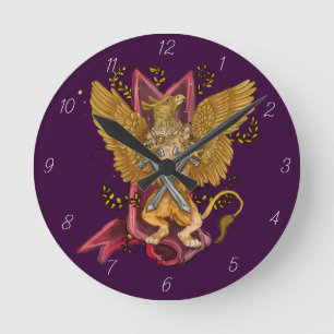 Mystisches Gryphon mit Schwertern Runde Wanduhr