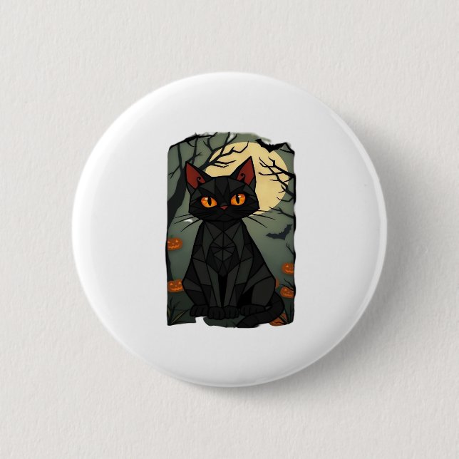 Mystisches Halloween Black Cat Art - Spooky Feline Button (Vorderseite)