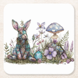 Mystisches Kaninchen mit Pilzen Rechteckiger Pappuntersetzer