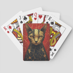 Mystisches Katzen-Gesicht mit goldenen Bruchlinien Spielkarten