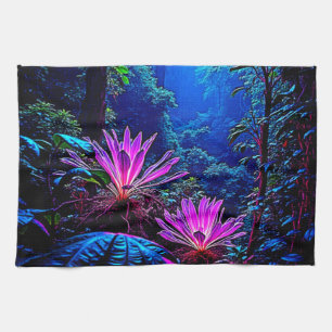 Mystisches, leuchtendes Dschungelblüten-Design Geschirrtuch