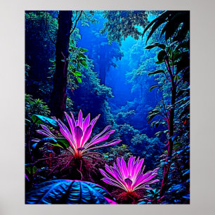 Mystisches, leuchtendes Dschungelblüten-Design Poster
