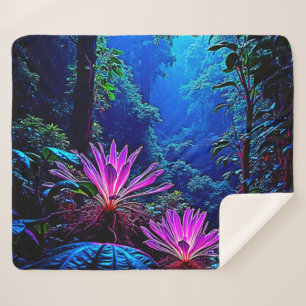 Mystisches, leuchtendes Dschungelblüten-Design Sherpadecke