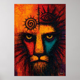 Mystisches Löwengesicht in Farbflächen expressioni Poster