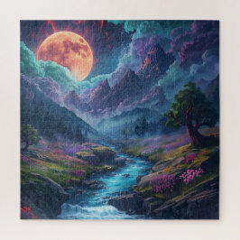 Mystisches mondbeschienenes Bergtal - Fantasy-Flus