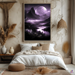 Mystisches mondbeschienenes Tal – Monochrome Fanta Poster