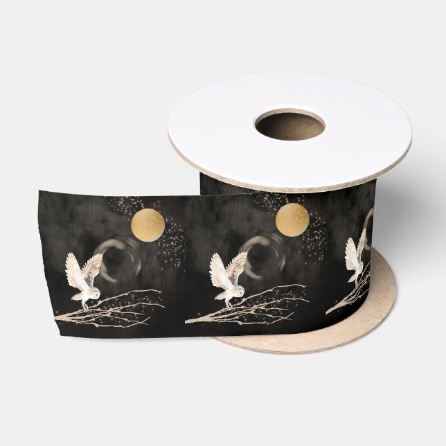 Mystisches Owl Silver und Goldmagen Satinband (Spule)