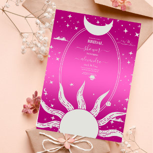 Mystisches Rosa und Silber Sonnen Mond Einladung