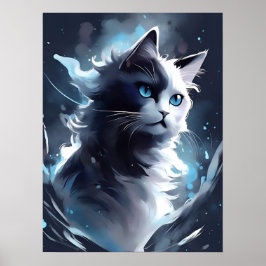 Mystisches Schwarz und Weiße Kitten | Wasserfarbka Poster