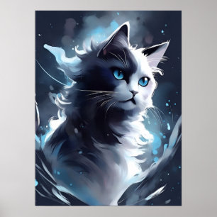 Mystisches Schwarz und Weiße Kitten   Wasserfarbka Poster