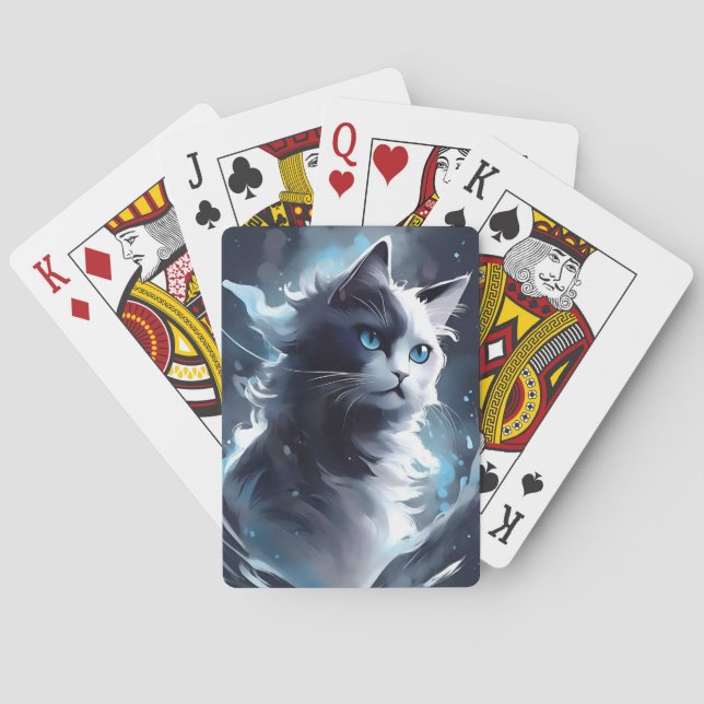 Mystisches Schwarz und Weiße Kitten | Wasserfarbka Spielkarten (Rückseite)