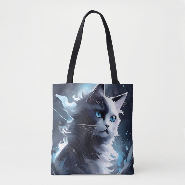 Mystisches Schwarz und Weiße Kitten | Wasserfarbka Tasche (Vorderseite)