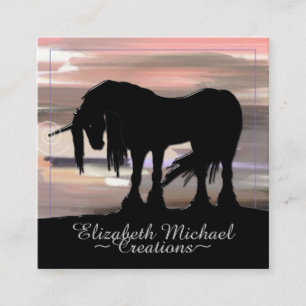 Mystisches Schwarzes Einhorn (bemalter Himmel) Quadratische Visitenkarte