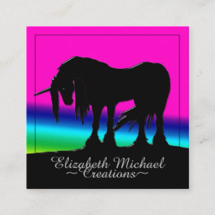 Mystisches Schwarzes Einhorn (Regenbogen) Quadratische Visitenkarte