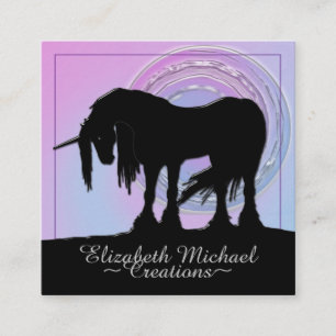 Mystisches Schwarzes Einhorn (rosa, wirbelnder Mon Quadratische Visitenkarte