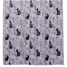 Mystisches Schwarzes Katzen- und Schmetterlingsmus Duschvorhang