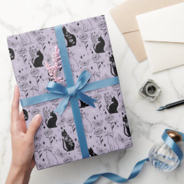 Mystisches Schwarzes Katzen- und Schmetterlingsmus Geschenkpapier