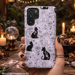 Mystisches Schwarzes Katzen- und Schmetterlingsmus Samsung Galaxy Hülle