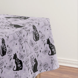 Mystisches Schwarzes Katzen- und Schmetterlingsmus Tischdecke