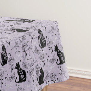 Mystisches Schwarzes Katzen- und Schmetterlingsmus Tischdecke