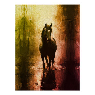 Mystisches Schwarzes Pferd - Dunkle Fantasie Pferd Poster