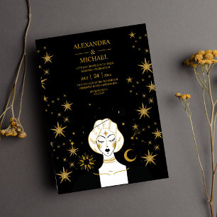 Mystisches Schwarzgold Himmlischer Mond Hochzeit  Einladung